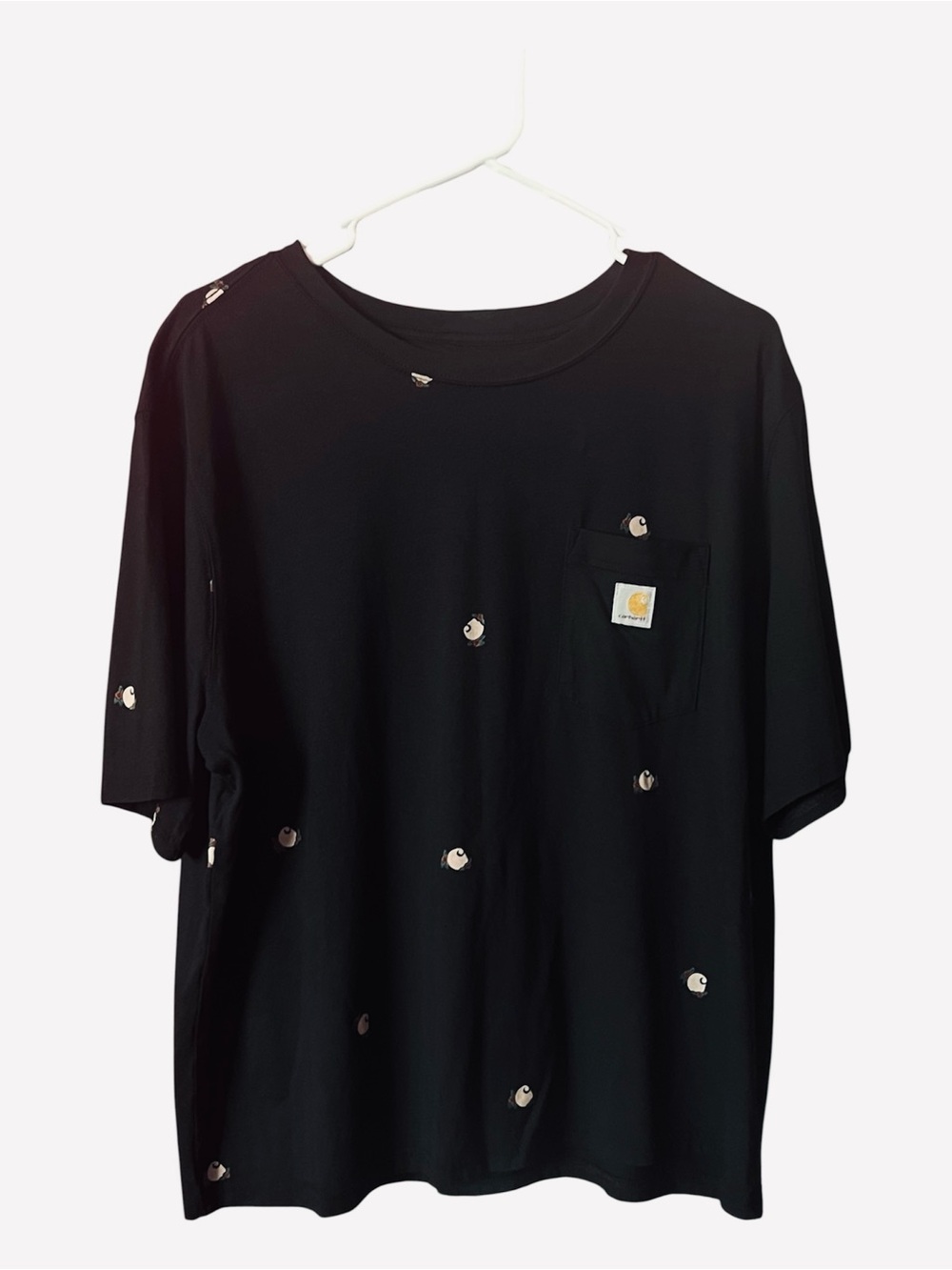 Carhartt Loose Fit Boxy Allover Logo Print Top Floral Casual Work SZ XL Blk